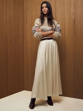 NEW Reformation Gemma Long Silk Skirt Almond Cream Elastic Waist | US 0 UK 4